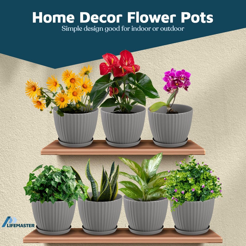 LifeMaster Gray 6-Inch Plant Pots with Drainage & Saucers 12 Pack, Indoor & Outdoor Planters for Houseplants, Herbs, and Flowers, Durable & Weatherproof Material, Stackable, Lightweight, Minimalist Design - Image 4