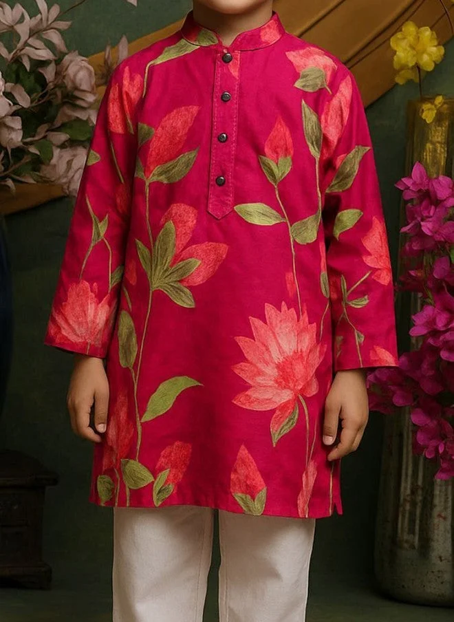 Saka Designs Boys Floral Printed Kurta Set in Pink