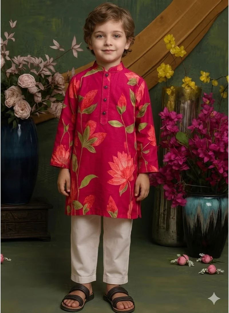 Saka Designs Boys Floral Printed Kurta Set in Pink