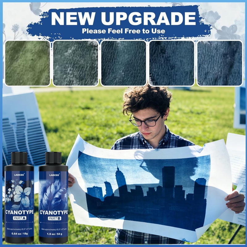 LARICEO Cyanotype Solution Kit with 7 Tools, Cyanotype Chemicals Sensitizer Set for Fabric, Paper, and Art Projects, Artist Blue Painting Thinner Dye & Printing Supplies, Sun Printing Kit for Beginners - Image 3