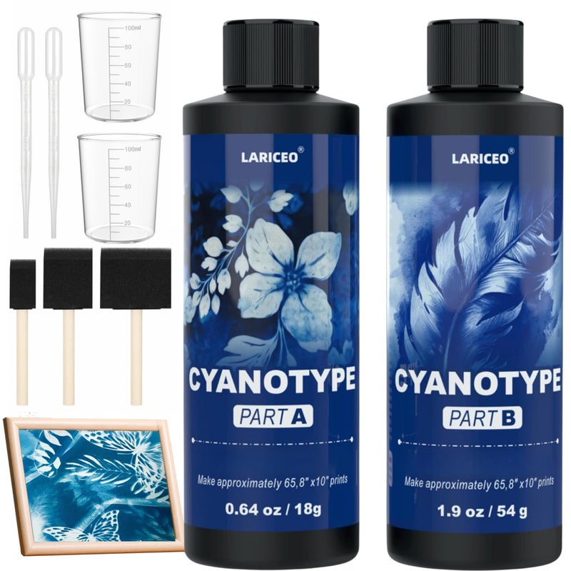 LARICEO Cyanotype Solution Kit with 7 Tools, Cyanotype Chemicals Sensitizer Set for Fabric, Paper, and Art Projects, Artist Blue Painting Thinner Dye & Printing Supplies, Sun Printing Kit for Beginners - Image 1