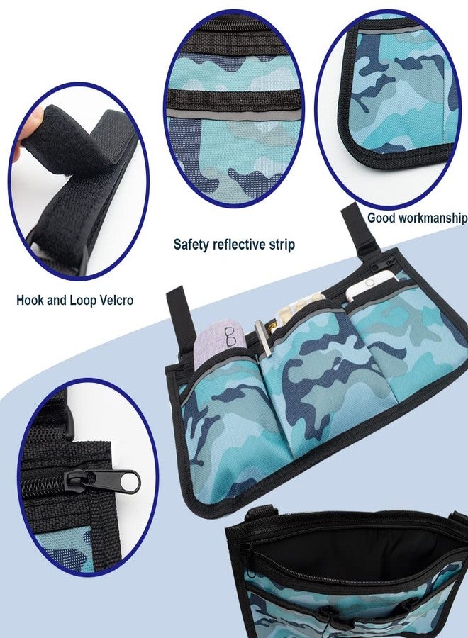 LIYSOYO Wheelchair Side Bag, Wheelchair Accessories, Wheelchair Armrest Bag Storage Pouch to Hang on Side, with Reflective Stripes, Fits Mobility Scooter, Walker, Rollator, Floral Design (ripple) - Image 3