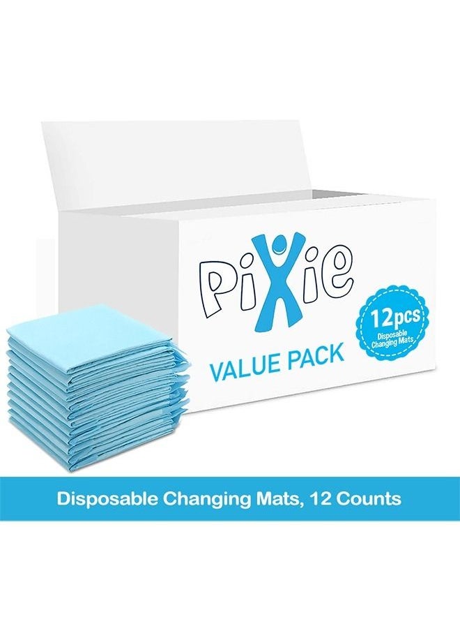 Pixie - Disposable Changing Mats, 12 Counts, Soft Waterproof Mat, Portable Leak Proof Changing Mat, New Mom Leak-Proof Under pad, Mattress Table Protector Pad - Image 1