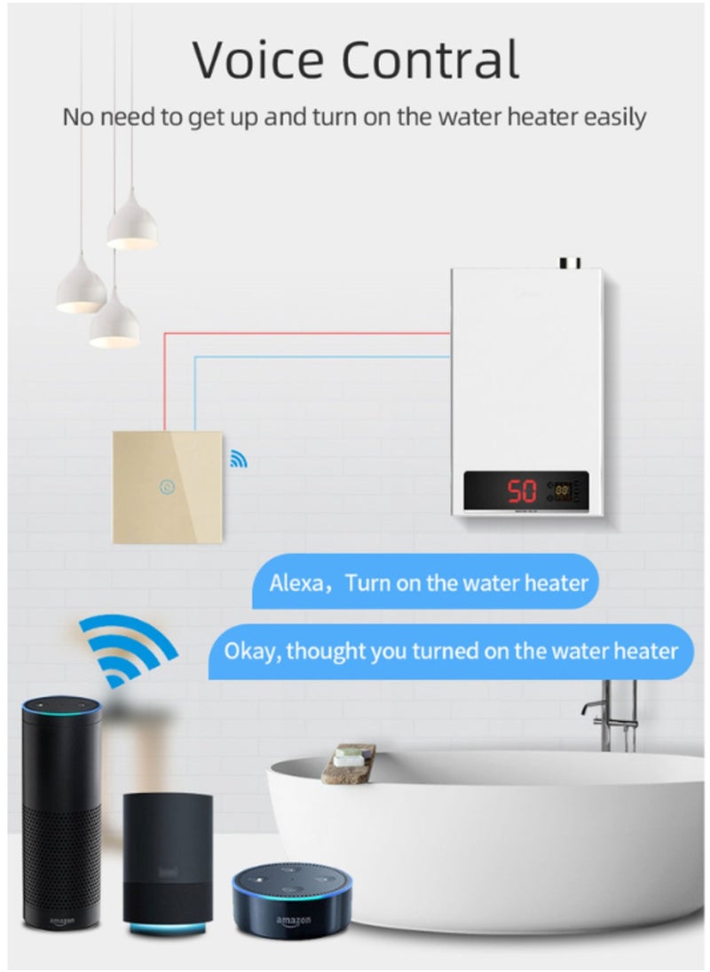 Generic - Smart WiFi Heater Switch for Heater, AC, or Motor, Neutral Wire Required, Compatible with Google Home and Alexa, Touch and App Control, Voice and Timing Function (Gold, 40A) - Image 1