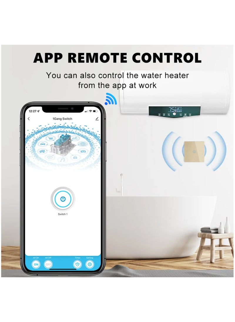 Generic - Smart WiFi Heater Switch for Heater, AC, or Motor, Neutral Wire Required, Compatible with Google Home and Alexa, Touch and App Control, Voice and Timing Function (Gold, 40A) - Image 1