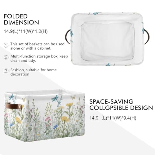 KEEPREAL Colorful Herbs And Flowers Storage Baskets,Decorative Collapsible Rectangular Canvas Fabric Storage Bin for Home, 2PACK - Image 2