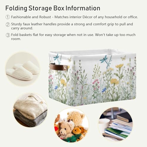 KEEPREAL Colorful Herbs And Flowers Storage Baskets,Decorative Collapsible Rectangular Canvas Fabric Storage Bin for Home, 2PACK - Image 5