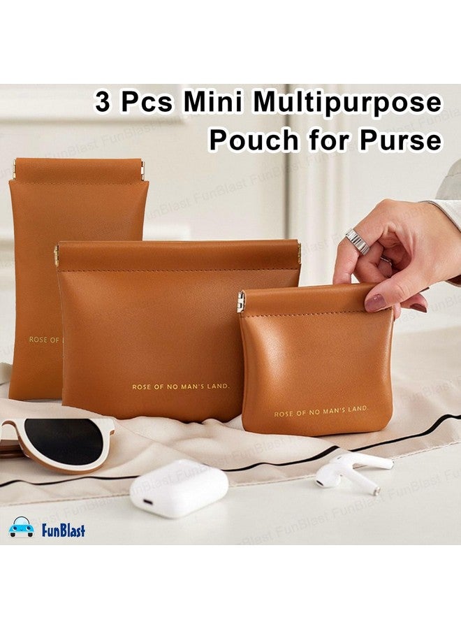 FunBlast Small Pouches for Women - 3 Pcs Mini Multipurpose Pouch for Purse, Waterproof Self-Closing Portable Travel Makeup Pouch, Small Purse for Hand Bags, Coin Purse for Girls & Women (Brown) - Image 5
