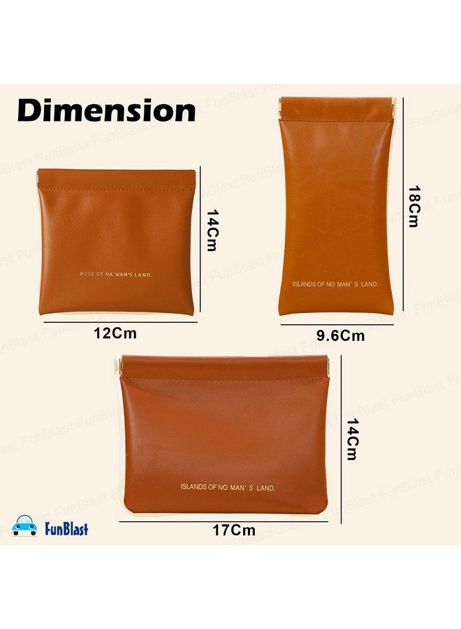 FunBlast Small Pouches for Women - 3 Pcs Mini Multipurpose Pouch for Purse, Waterproof Self-Closing Portable Travel Makeup Pouch, Small Purse for Hand Bags, Coin Purse for Girls & Women (Brown) - Image 2