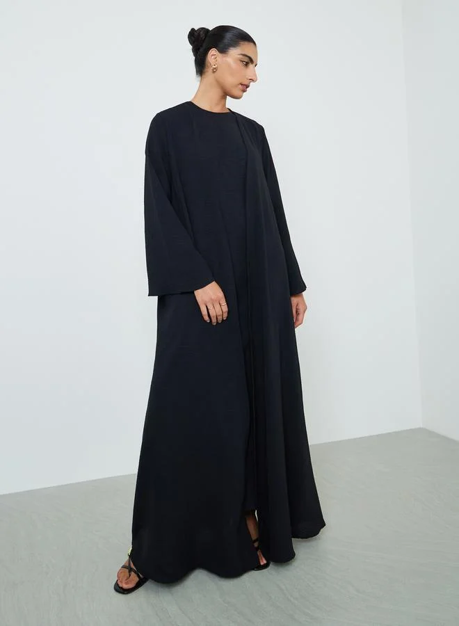 أميرة Black 2-Piece Front Open Abaya and Dress Modest Set