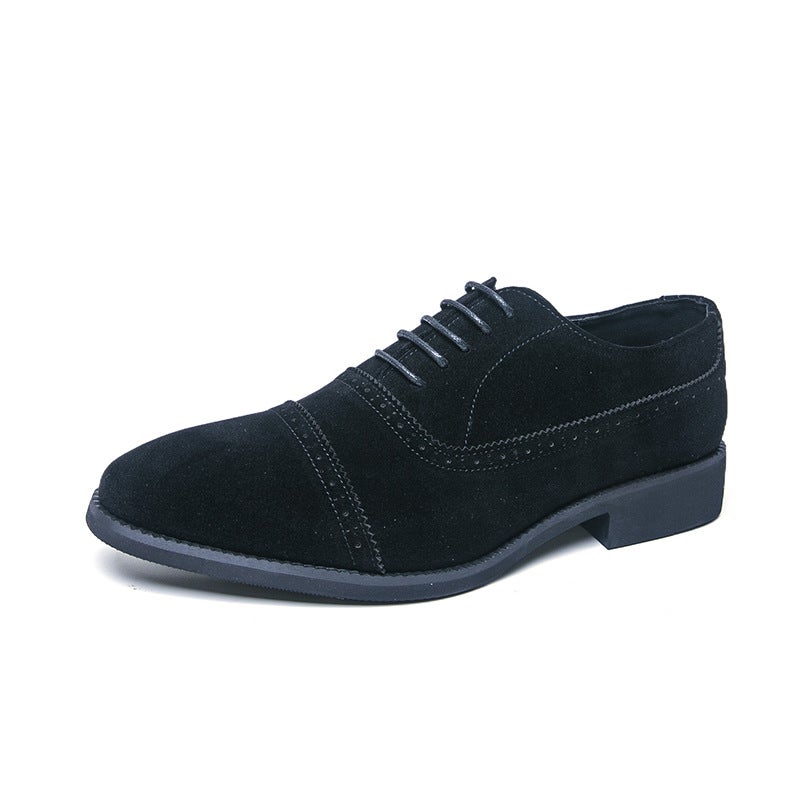 New Style Men'S British Retro Three-Strap Large Size Matte Yellow Lace-Up Business Formal Leather Shoes - Image 1