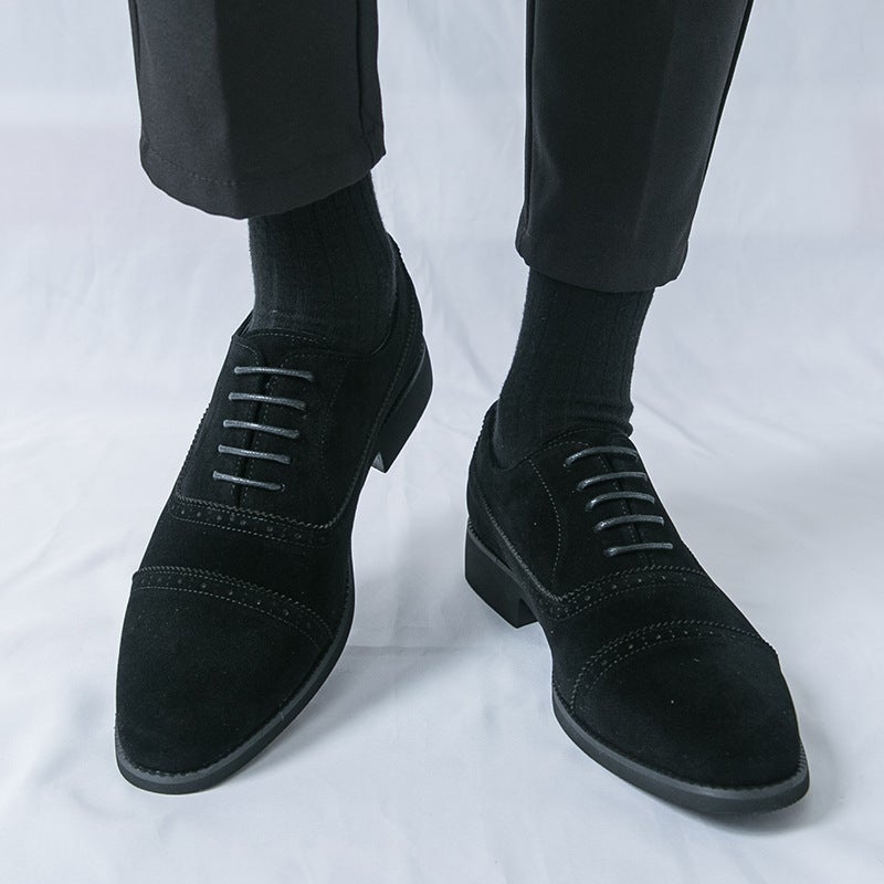 New Style Men'S British Retro Three-Strap Large Size Matte Yellow Lace-Up Business Formal Leather Shoes - Image 4