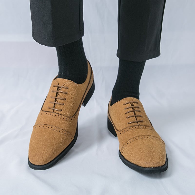New Style Men'S British Retro Three-Strap Large Size Matte Yellow Lace-Up Business Formal Leather Shoes - Image 3