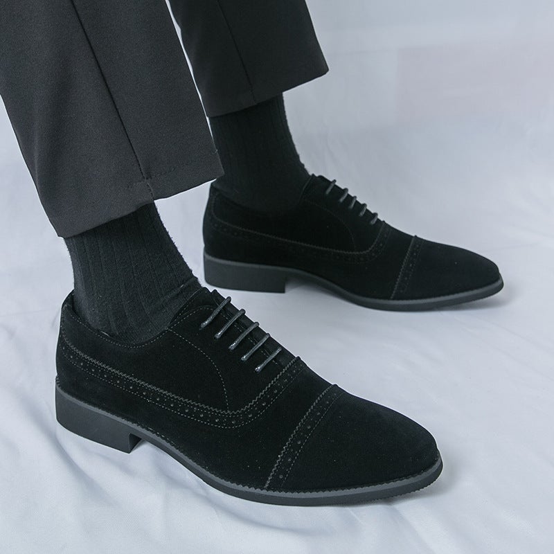 New Style Men'S British Retro Three-Strap Large Size Matte Yellow Lace-Up Business Formal Leather Shoes - Image 5