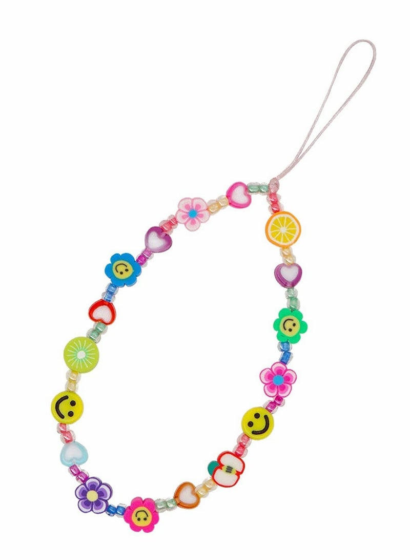 Excefore 2Pcs Mobile Phone Charm Lanyard Beaded Wristband, Smiley Fruit Star Beaded Mobile Phone Chain Strap Star Pearl, Universal Mobile Lanyard Ladies Girls Summer Beach Accessories - Image 1