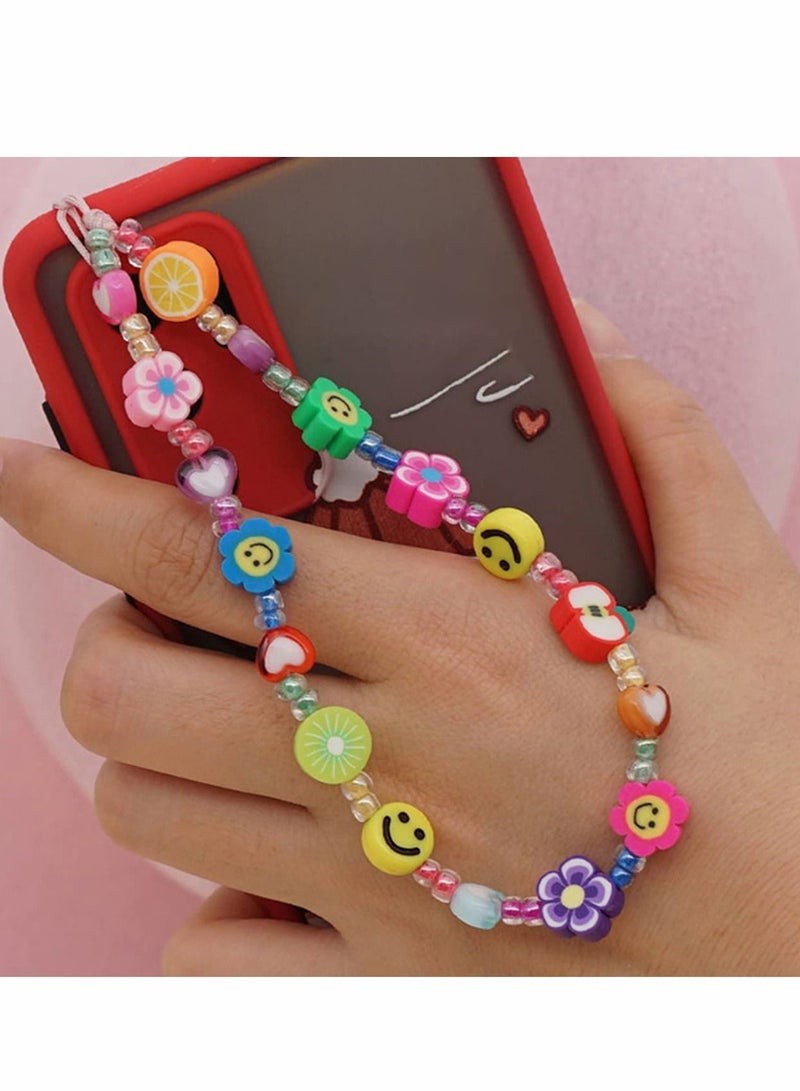 Excefore 2Pcs Mobile Phone Charm Lanyard Beaded Wristband, Smiley Fruit Star Beaded Mobile Phone Chain Strap Star Pearl, Universal Mobile Lanyard Ladies Girls Summer Beach Accessories - Image 3