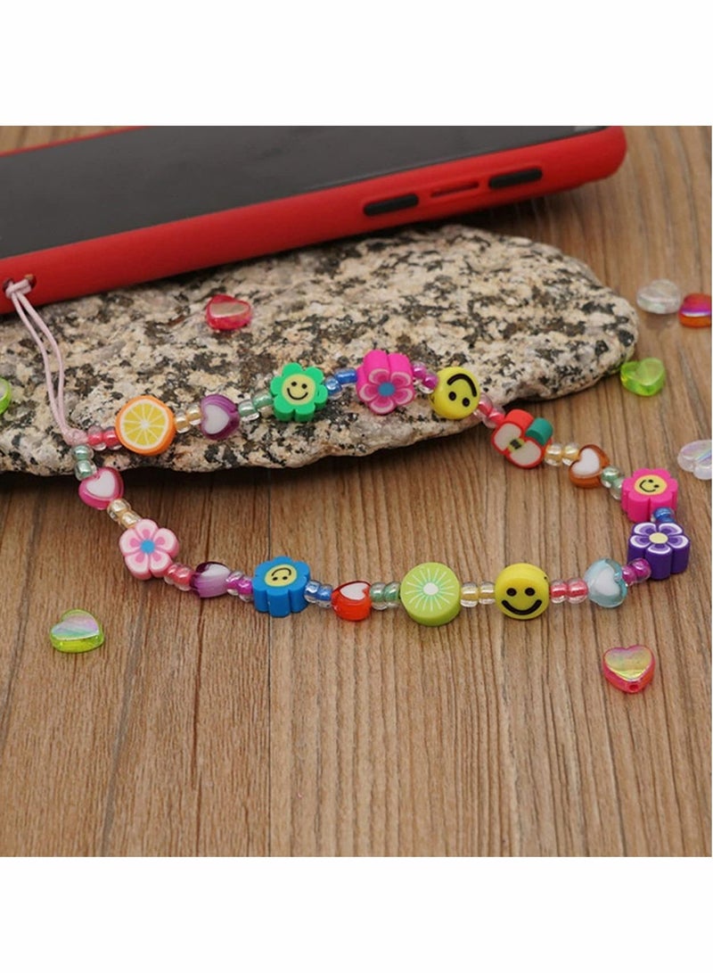 Excefore 2Pcs Mobile Phone Charm Lanyard Beaded Wristband, Smiley Fruit Star Beaded Mobile Phone Chain Strap Star Pearl, Universal Mobile Lanyard Ladies Girls Summer Beach Accessories - Image 5