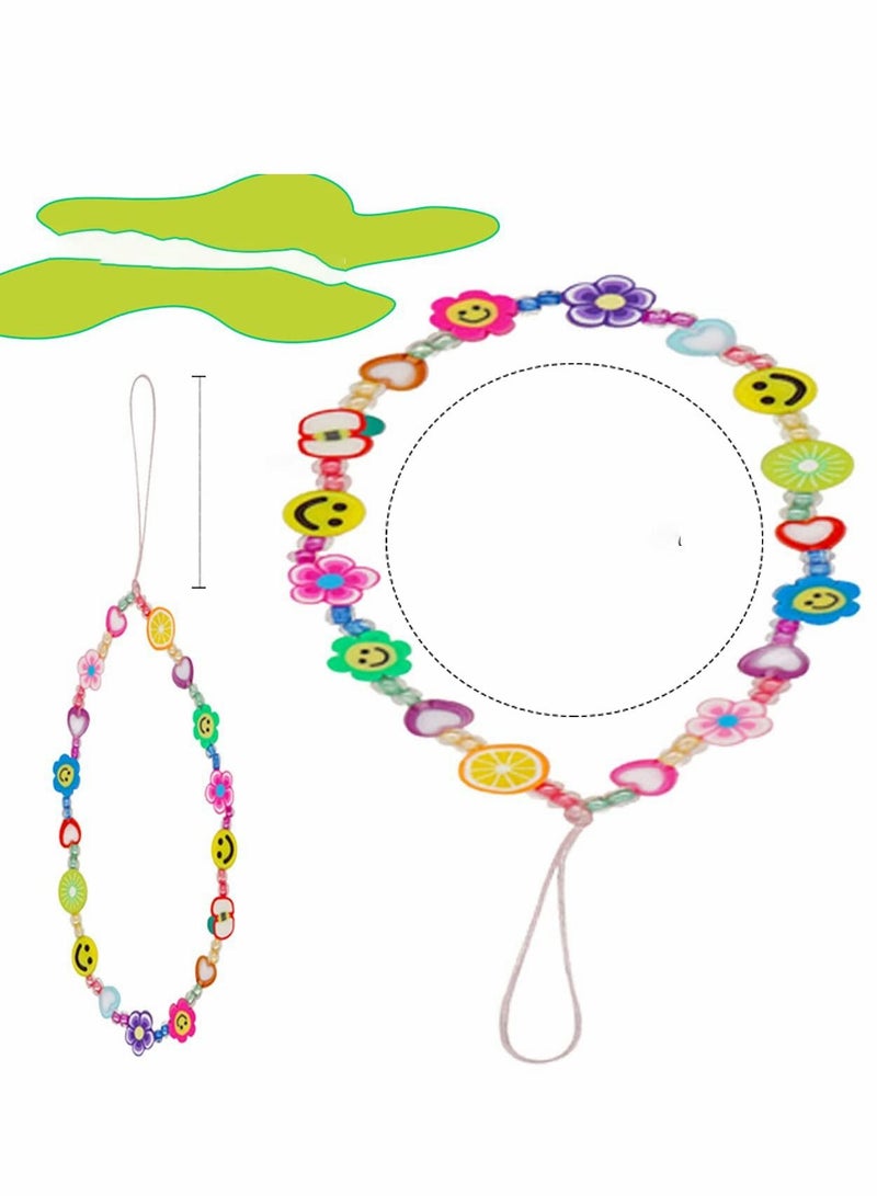 Excefore 2Pcs Mobile Phone Charm Lanyard Beaded Wristband, Smiley Fruit Star Beaded Mobile Phone Chain Strap Star Pearl, Universal Mobile Lanyard Ladies Girls Summer Beach Accessories - Image 2