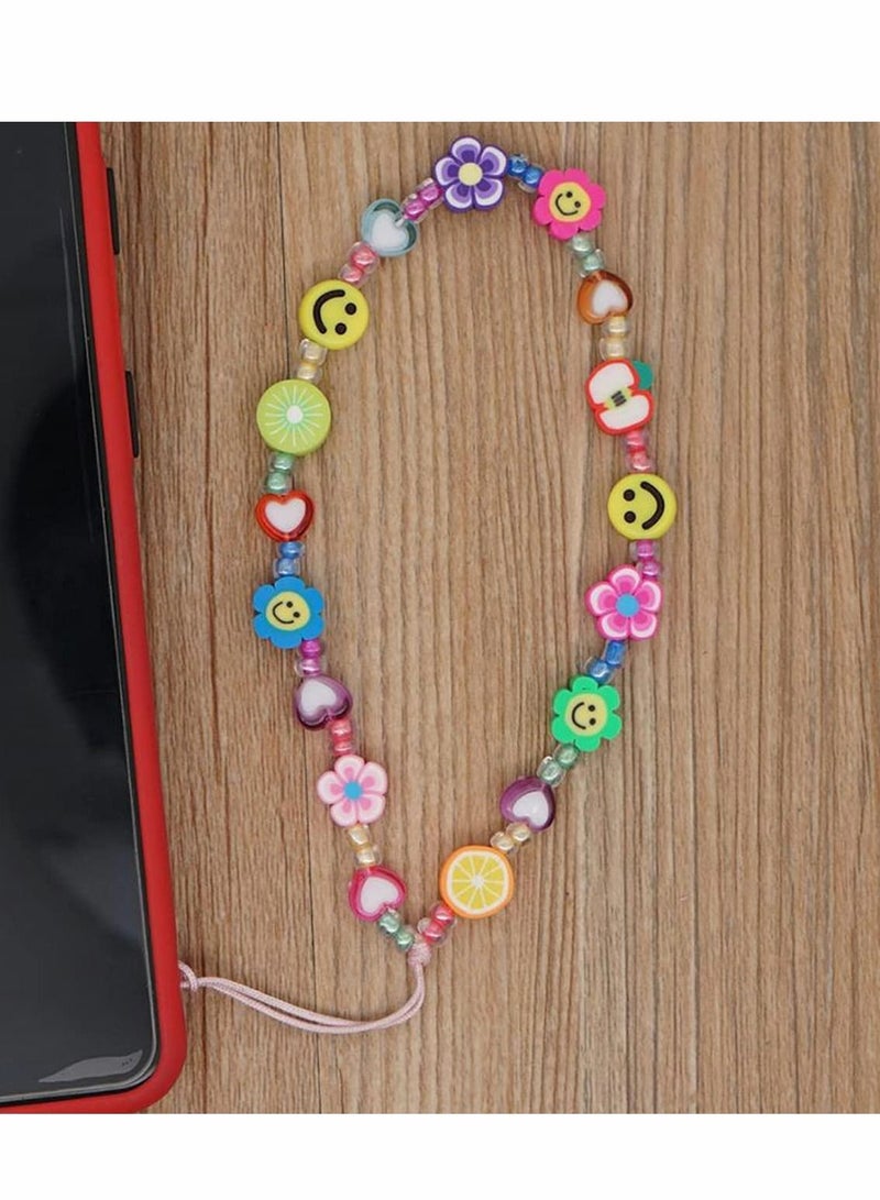Excefore 2Pcs Mobile Phone Charm Lanyard Beaded Wristband, Smiley Fruit Star Beaded Mobile Phone Chain Strap Star Pearl, Universal Mobile Lanyard Ladies Girls Summer Beach Accessories - Image 4