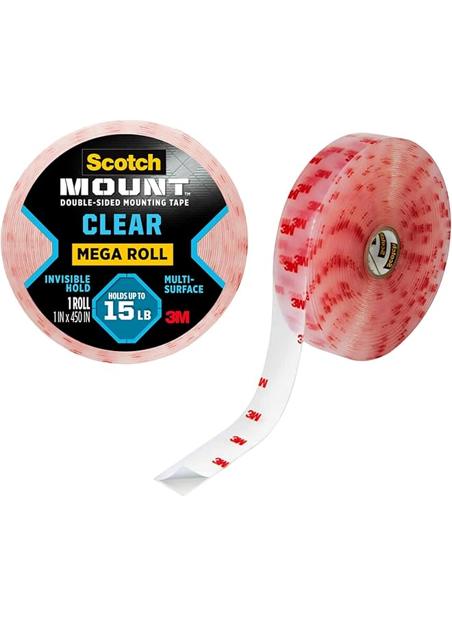 Scotch  Mount Clear Tape 1 In X 450 In 25.4Mm X 11.4M 1 Roll Pack Holds 6.8 Kg Using 1.52 M Transparent Color Multi Surface Easy To Use No Tools Double Sided Adhesive Tape - Image 1