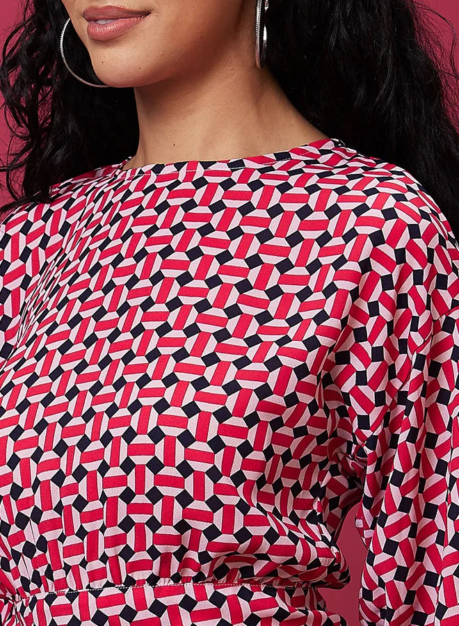 globus Printed Back Bow Tie Up Crop Top
