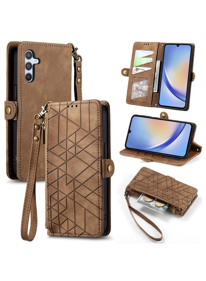 S-TOP Case For Samsung Galaxy A22 5G Geometric Zipper Wallet Side Buckle Leather Phone Case - Image 1