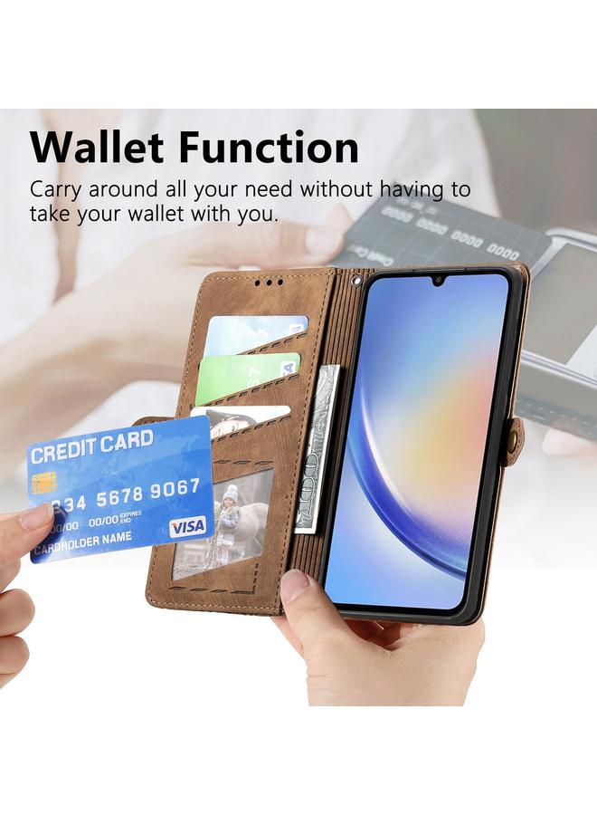 S-TOP Case For Samsung Galaxy A22 5G Geometric Zipper Wallet Side Buckle Leather Phone Case - Image 5