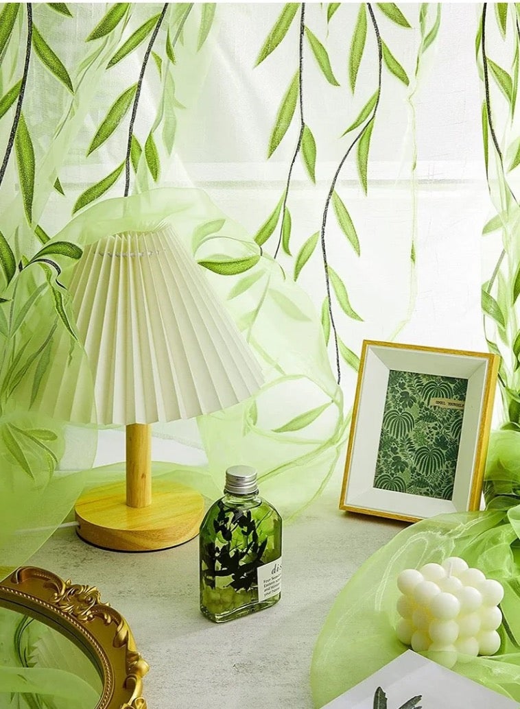 Green Sheer Curtains 39 X 106 Inches Long 2 Panels, Semi Sheer Voile Window Curtains, Willow Voile Botanical Window Curtain for Living Room Balcony Sunroom Closet Doorway,Light Green - Image 3