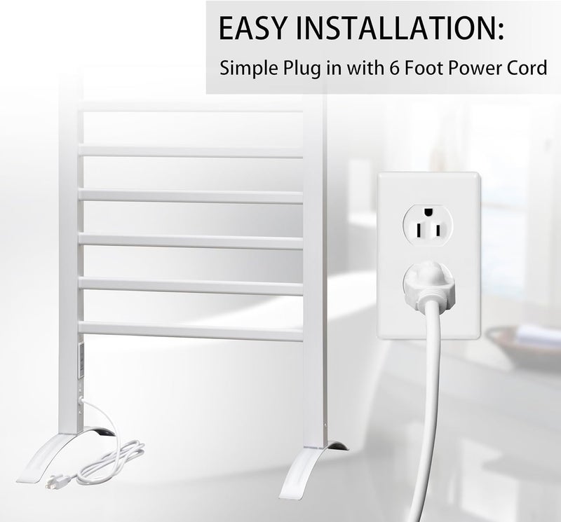 KEG Towel Warmer 8 Bars for Bathroom Freestanding or Wall Mounted Bath Towel Heater Plug-in with Built-in Timer Silver - Image 3