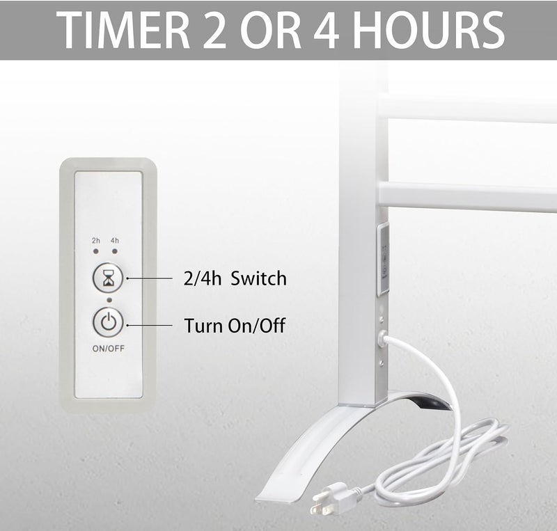 KEG Towel Warmer 8 Bars for Bathroom Freestanding or Wall Mounted Bath Towel Heater Plug-in with Built-in Timer Silver - Image 4