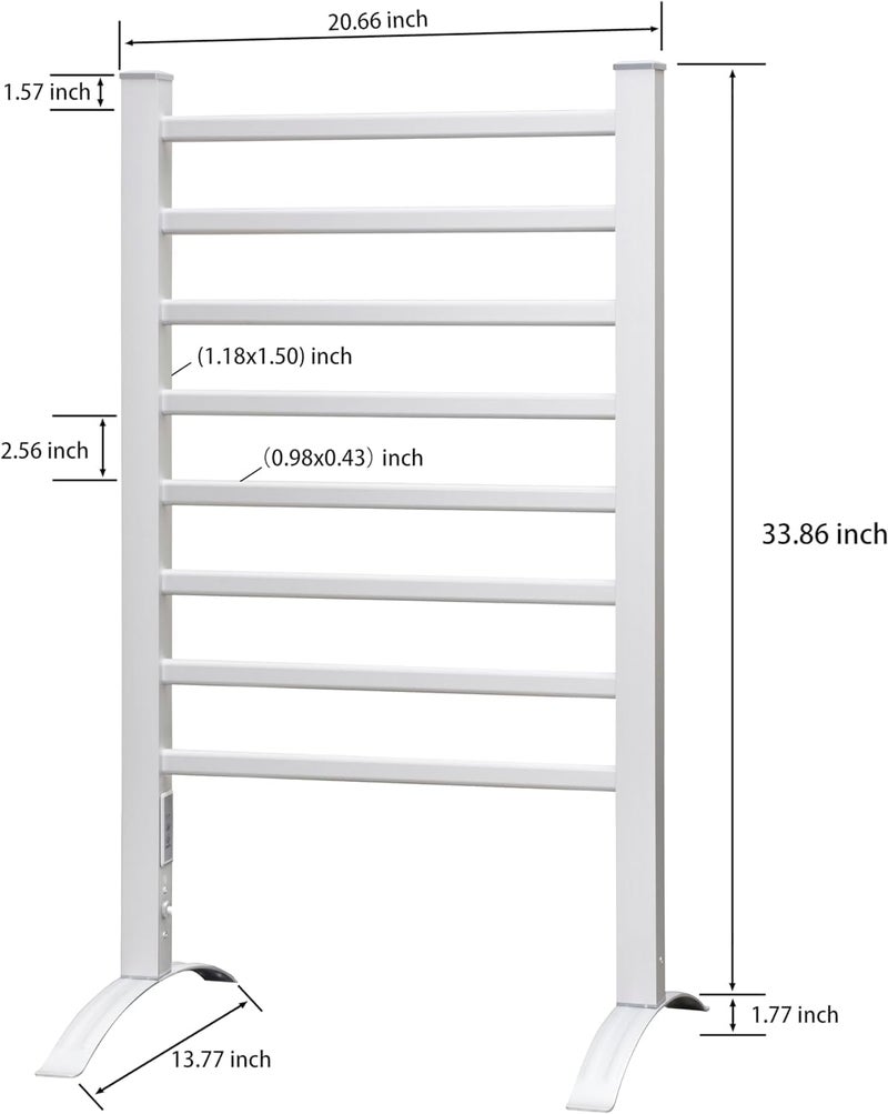 KEG Towel Warmer 8 Bars for Bathroom Freestanding or Wall Mounted Bath Towel Heater Plug-in with Built-in Timer Silver - Image 2