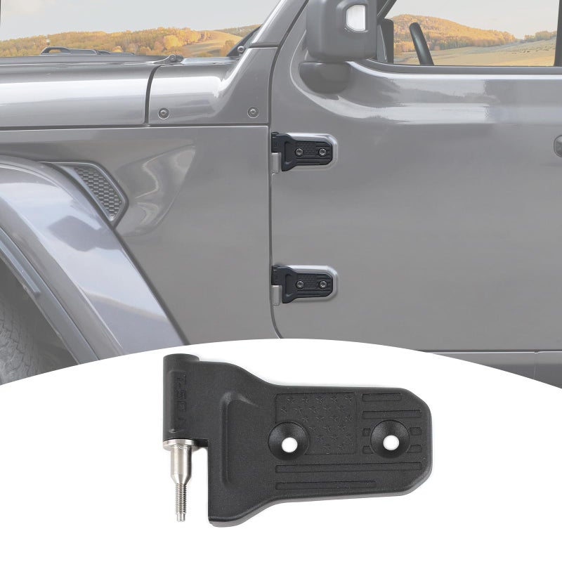 PDKLIN for Jeep JL Aluminum Door Hinges Kit Replacement Factory Hinges for Jeep Wrangler JL JLUGladiator JT 2018Present 2 Door US Flag Black Exterior Accessories 4pcs