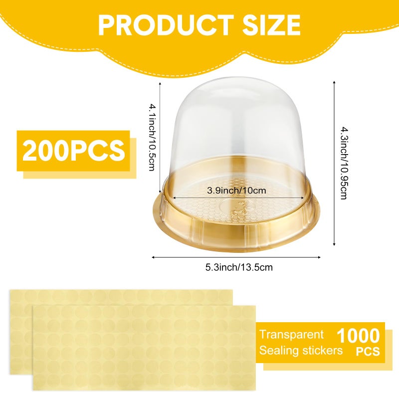 Mimorou Individual Cupcake Boxes Clear Plastic Cupcake Containers Disposable Single Holder with Lid Tall Cake Carrier 5.3 Inch Diameter 4.3 Inch Height with Stickers for Wedding(Gold,200 Pcs) - Image 2