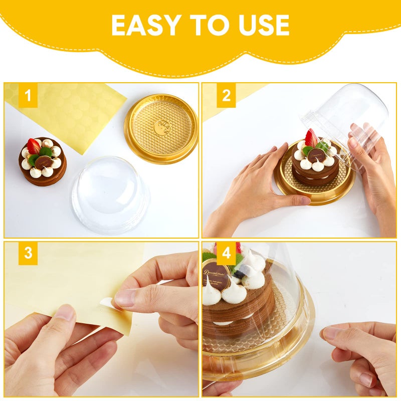 Mimorou Individual Cupcake Boxes Clear Plastic Cupcake Containers Disposable Single Holder with Lid Tall Cake Carrier 5.3 Inch Diameter 4.3 Inch Height with Stickers for Wedding(Gold,200 Pcs) - Image 4