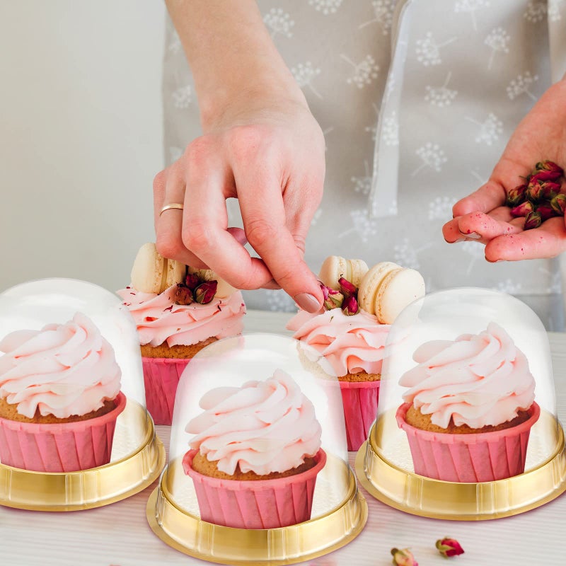 Mimorou Individual Cupcake Boxes Clear Plastic Cupcake Containers Disposable Single Holder with Lid Tall Cake Carrier 5.3 Inch Diameter 4.3 Inch Height with Stickers for Wedding(Gold,200 Pcs) - Image 5