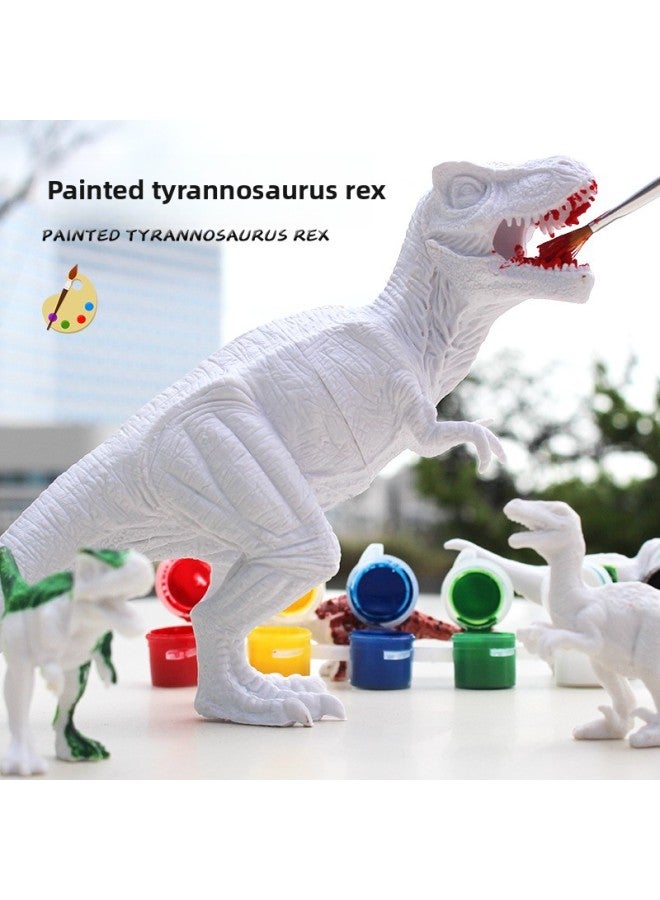 Dinosaur Model Painted Children's Toys Creative DIY Painted Solid Drop Resistant Toys For Boys And Girls Night Market-Color:White Tyrannosaurus Rex + Hand Painted Tools - Image 2
