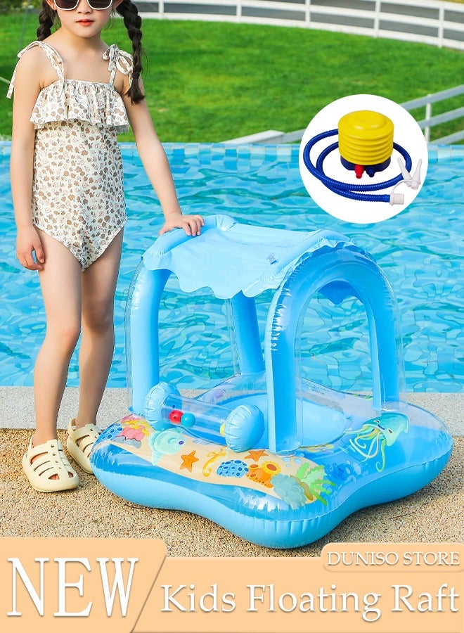 DUNISO Baby Pool Float with Canopy Swimming Pool Float Inflatable for Kids, Inflatable Baby Float with Safety Seat and Handle Boat Sunshade for Toddler 6-36 Months - Image 1