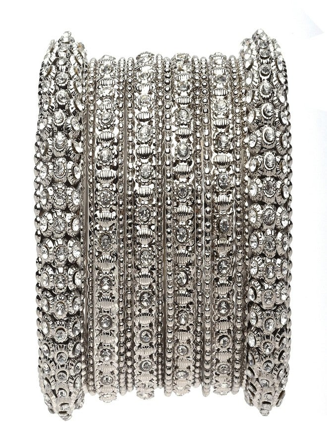 KENNICE Oxidised Silver-Plated White Artificial Stones studded Bangles Jewellery Set - Image 2