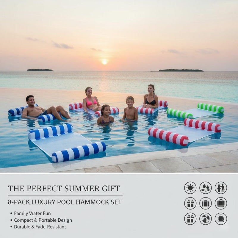 Auspicious Rain 3/5/8 Pack Pool Hammock Upgrated Water Pool Floats, 4-in-1 (Hammock, Saddle, Lounge Chair, Drifter) Multi-Purpose Water Pool Float, Non-Stick PVC Material - Image 5