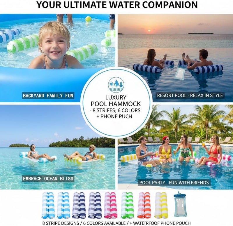 Auspicious Rain 3/5/8 Pack Pool Hammock Upgrated Water Pool Floats, 4-in-1 (Hammock, Saddle, Lounge Chair, Drifter) Multi-Purpose Water Pool Float, Non-Stick PVC Material - Image 4