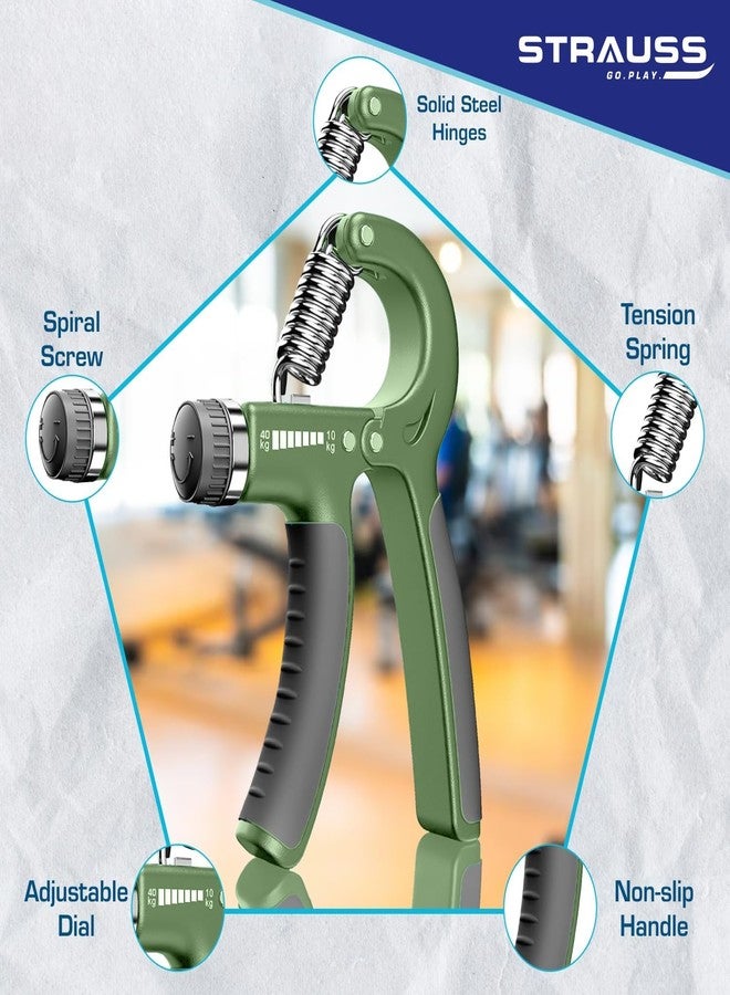 Strauss Adjustable Hand Grip| Adjustable Resistance (10KG - 40KG) | Hand Gripper for Home & Gym Workouts | Perfect for Finger & Forearm Hand Exercises for Men & Women (Dark Green) - Image 2