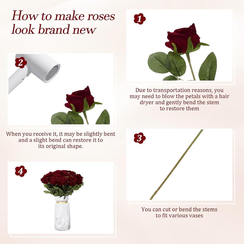PacuM Artificial Roses, Pack of 12, Artificial Flowers, Silk Flowers, Roses 51 x 7 cm, Artificial Flowers, Realistic Single Stem Flowers for Wedding Party, Valentine's Day, Home Decoration (Wine Red) - Image 3