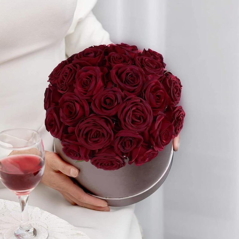PacuM Artificial Roses, Pack of 12, Artificial Flowers, Silk Flowers, Roses 51 x 7 cm, Artificial Flowers, Realistic Single Stem Flowers for Wedding Party, Valentine's Day, Home Decoration (Wine Red) - Image 5