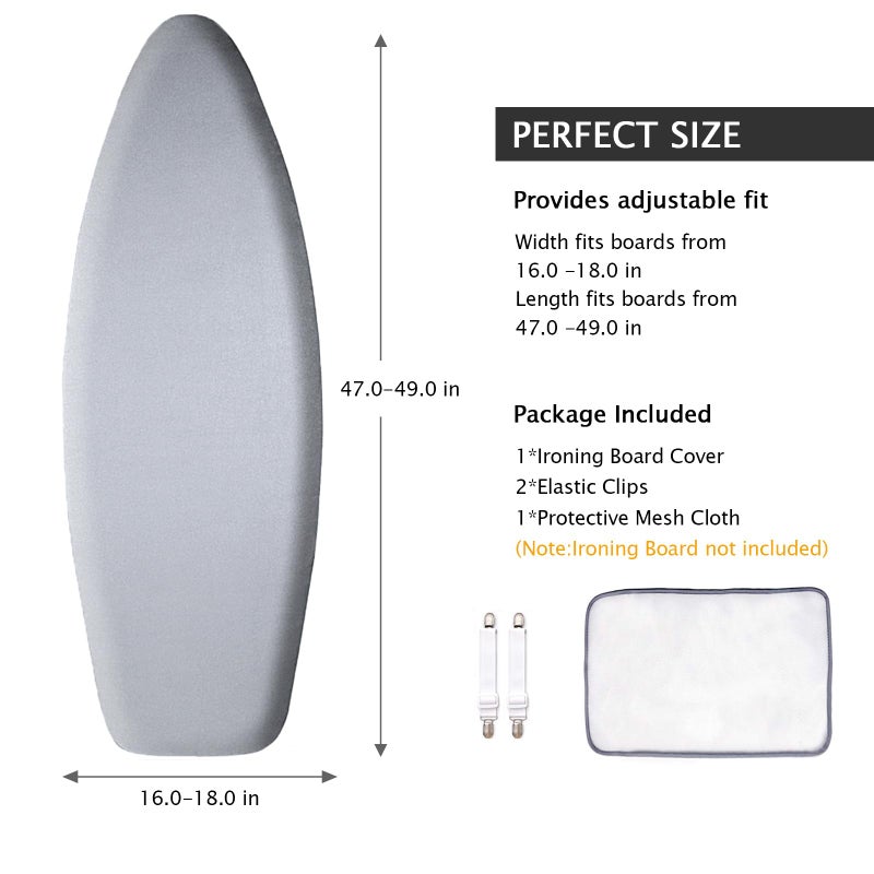 SheeChung Ironing Board Cover and Pad for Extra Wide 18 x 49 Ironing Boards,Premium Heavy Duty 4-Layer Silicone Coated Cover with 2mm Foam and 4mm Felt,Resists Scorching and Staining (49”x18”,Size C) - Image 2