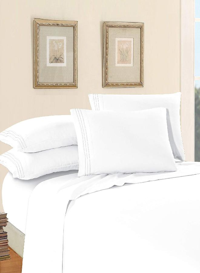 Elegant Comfort Luxury Soft 1500 Thread Count Egyptian 4-Piece Premium Hotel Quality Wrinkle Resistant Coziest Bedding Set, All Around Elastic Fitted Sheet, Deep Pocket up to 16inch, Queen, White - Image 1