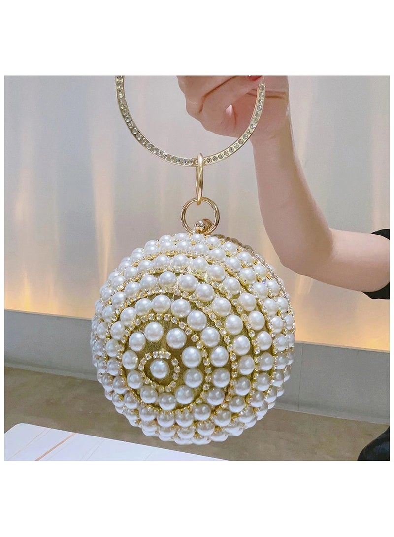 1pc Pearl Studded Diamond Dinner Ball Handbag – Ladies’ Evening Dress Shoulder Bag, Elegant Messenger Chain Bag, Bridal Party Handbag  - Image 1