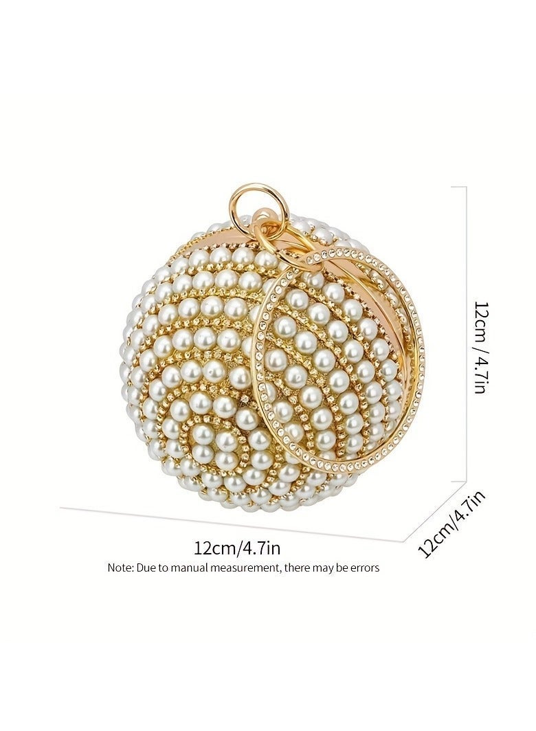 1pc Pearl Studded Diamond Dinner Ball Handbag – Ladies’ Evening Dress Shoulder Bag, Elegant Messenger Chain Bag, Bridal Party Handbag - Image 5