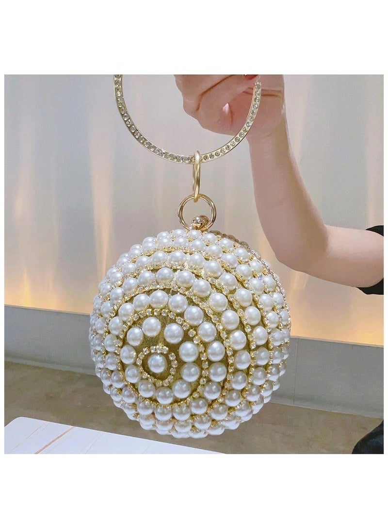 1pc Pearl Studded Diamond Dinner Ball Handbag – Ladies’ Evening Dress Shoulder Bag, Elegant Messenger Chain Bag, Bridal Party Handbag - Image 1