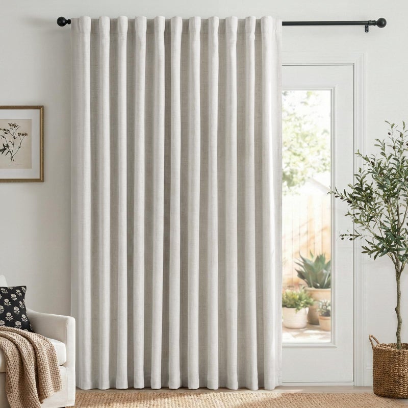 100% Blackout Shield Linen Blackout Sliding Door Curtains for Living Room, Back Tab/Rod Pocket Thermal Insulated Curtains for Sliding Glass Doors, 1 Panel Set, 100" W x 84" L, Beige - Image 1