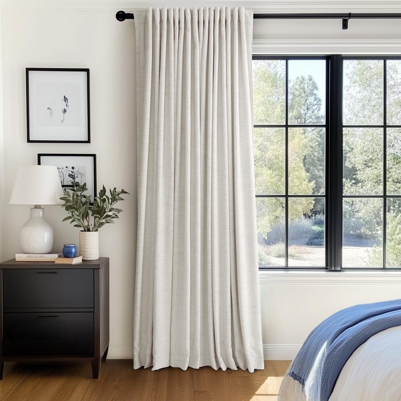 100% Blackout Shield Linen Blackout Sliding Door Curtains for Living Room, Back Tab/Rod Pocket Thermal Insulated Curtains for Sliding Glass Doors, 1 Panel Set, 100" W x 84" L, Beige - Image 5